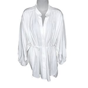 WILLOW White Button Front Tie Waist Long Sleeve Shirt Blouse Women’s